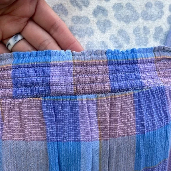 LOFT Plaid Smocked Pocket Midi Dress Size XS - Picture 6 of 8